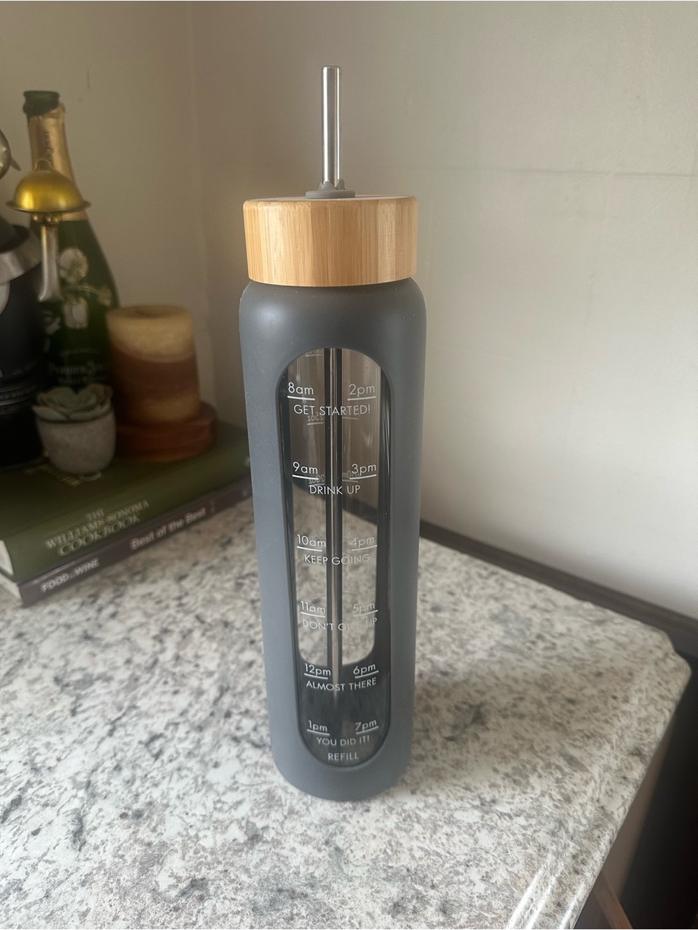 Grey Bamboo Lid Time-Marker Water Bottle